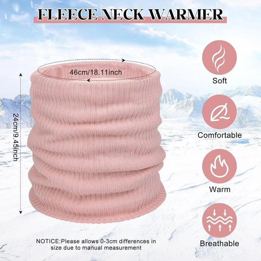 Women's Pink Scarf Winter Double-Layer Neck Warmer Knit Fleece Lined Circle